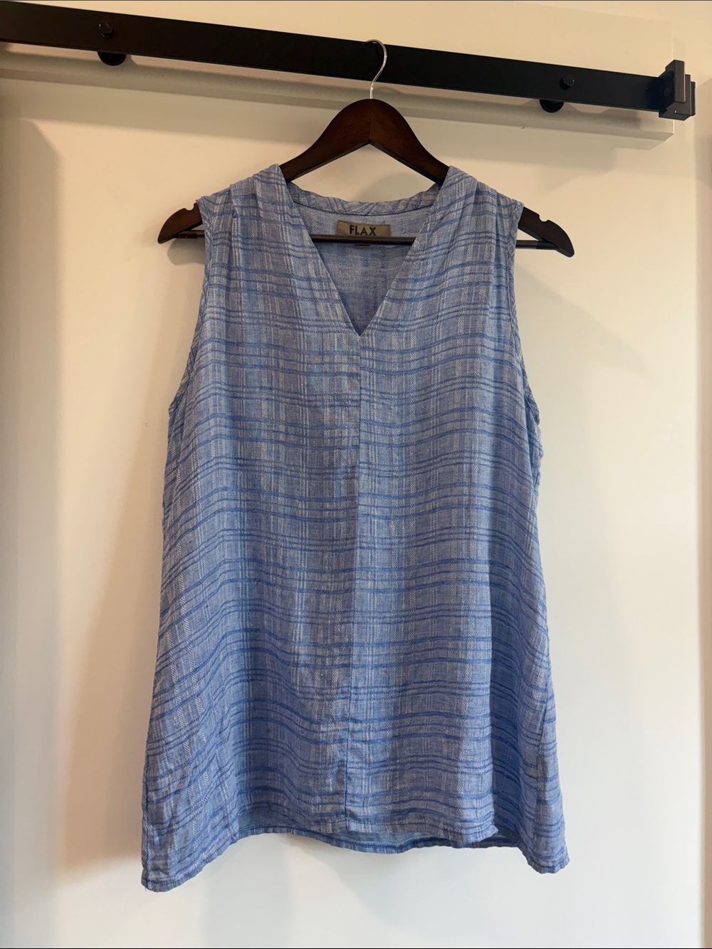 Flax Light Blue/Purple  Sleeveless V-Neck LinenTunic Top